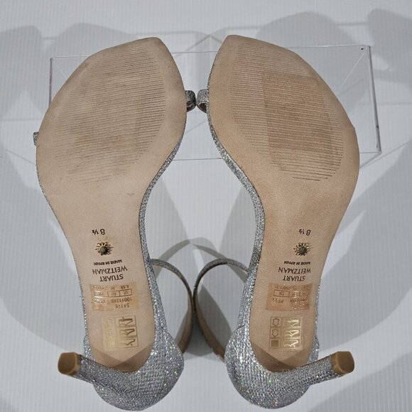 Stuart Weitzman Nudistcurve 100 Womens 8.5 Glam Glitter New Noir Strappy Sandal - Picture 12 of 14
